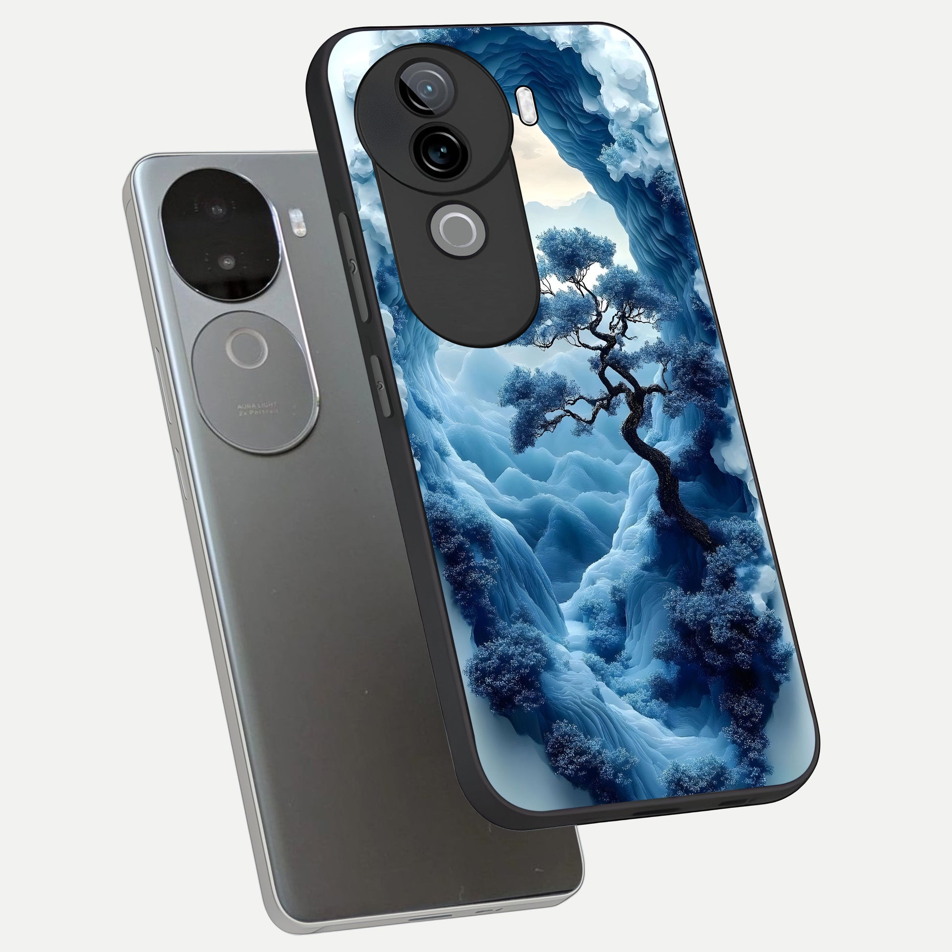  Frozen Serenity Gate phone case for iQOO Z9s showing premium glass back cover with detailed artwork