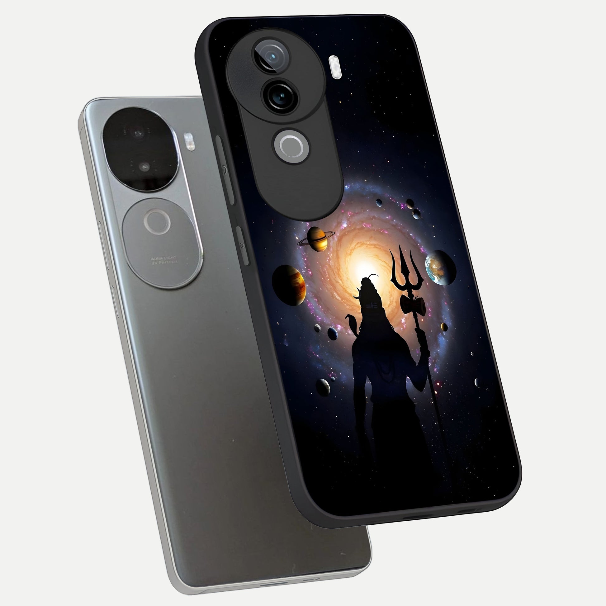  Galactic Shiva Vision phone case for iQOO Z9s showing premium glass back cover with detailed artwork