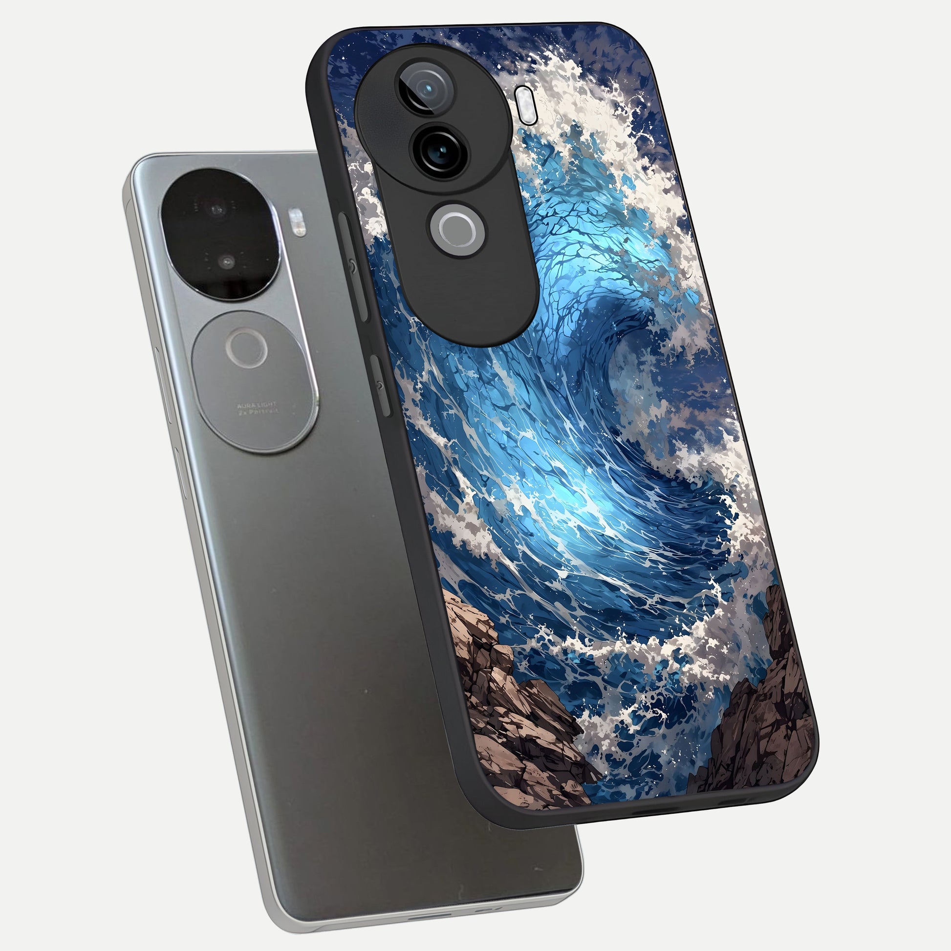  Giant Ocean Wave phone case for iQOO Z9s showing premium glass back cover with detailed artwork