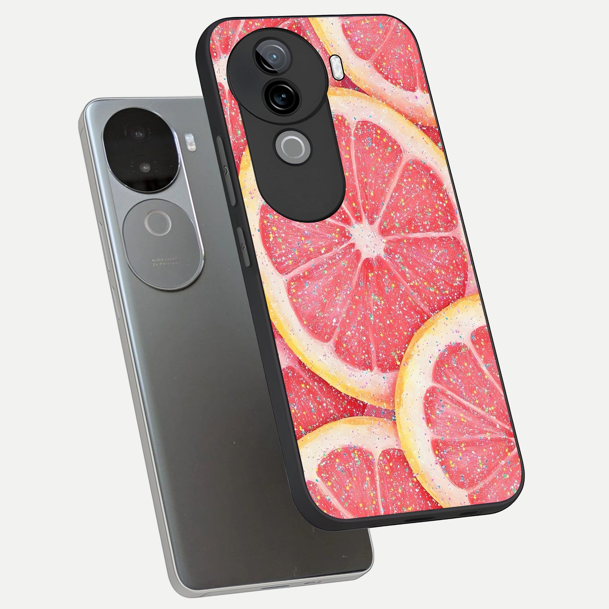  Glitter Grapefruit phone case for iQOO Z9s showing premium glass back cover with detailed artwork
