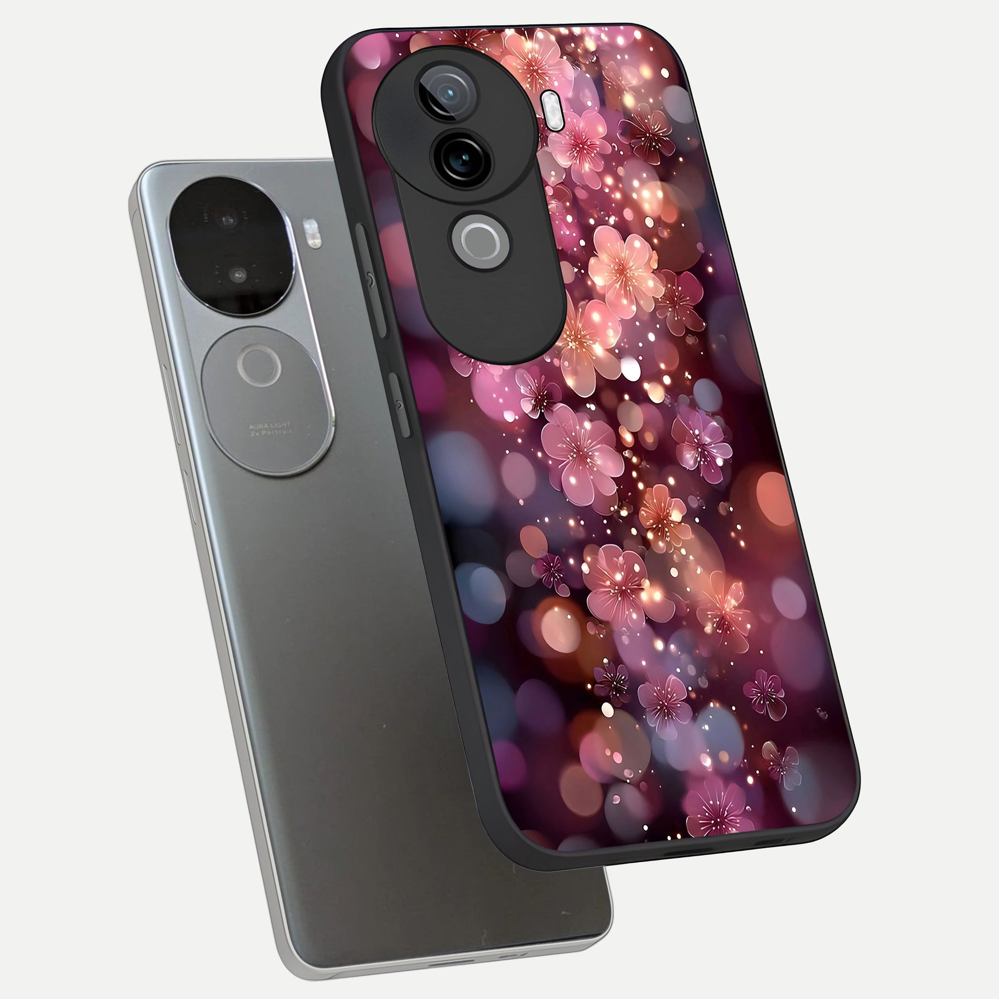  Glowing Petal Bliss phone case for iQOO Z9s showing premium glass back cover with detailed artwork