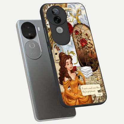  Golden Dream Belle phone case for iQOO Z9s showing premium glass back cover with detailed artwork