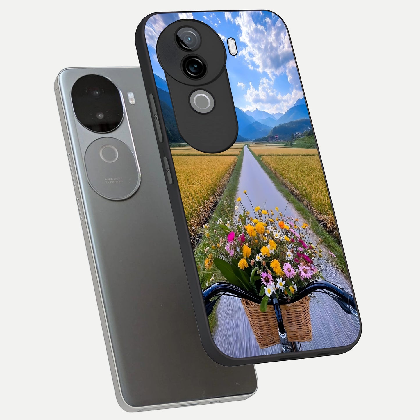  Golden Field Journey phone case for iQOO Z9s showing premium glass back cover with detailed artwork