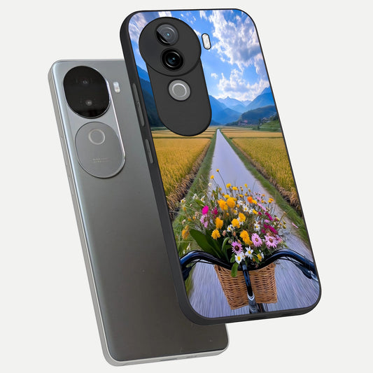  Golden Field Journey phone case for iQOO Z9s showing premium glass back cover with detailed artwork