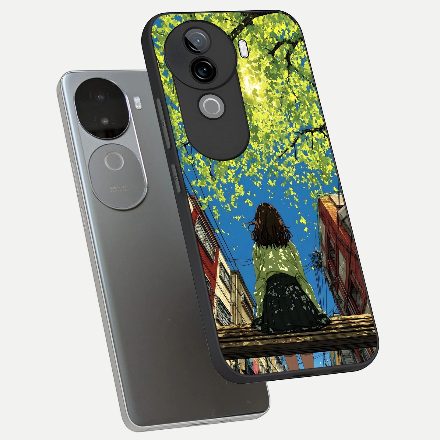  Golden Leaves Glow phone case for iQOO Z9s showing premium glass back cover with detailed artwork