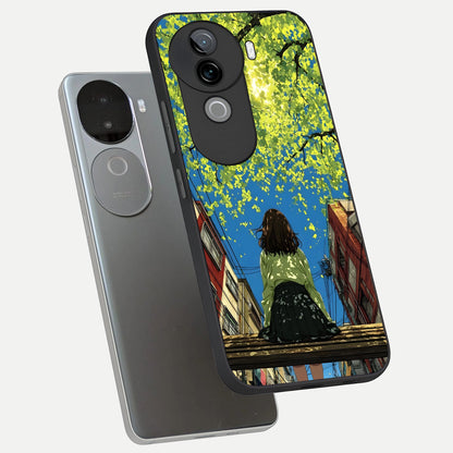  Golden Leaves Glow phone case for iQOO Z9s showing premium glass back cover with detailed artwork