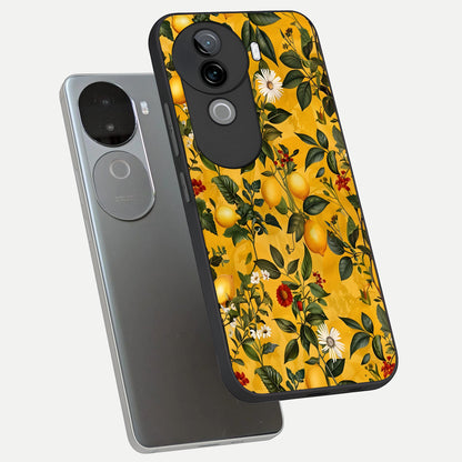  Golden Lemon Field phone case for iQOO Z9s showing premium glass back cover with detailed artwork