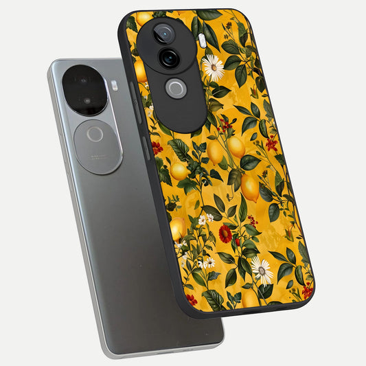  Golden Lemon Field phone case for iQOO Z9s showing premium glass back cover with detailed artwork