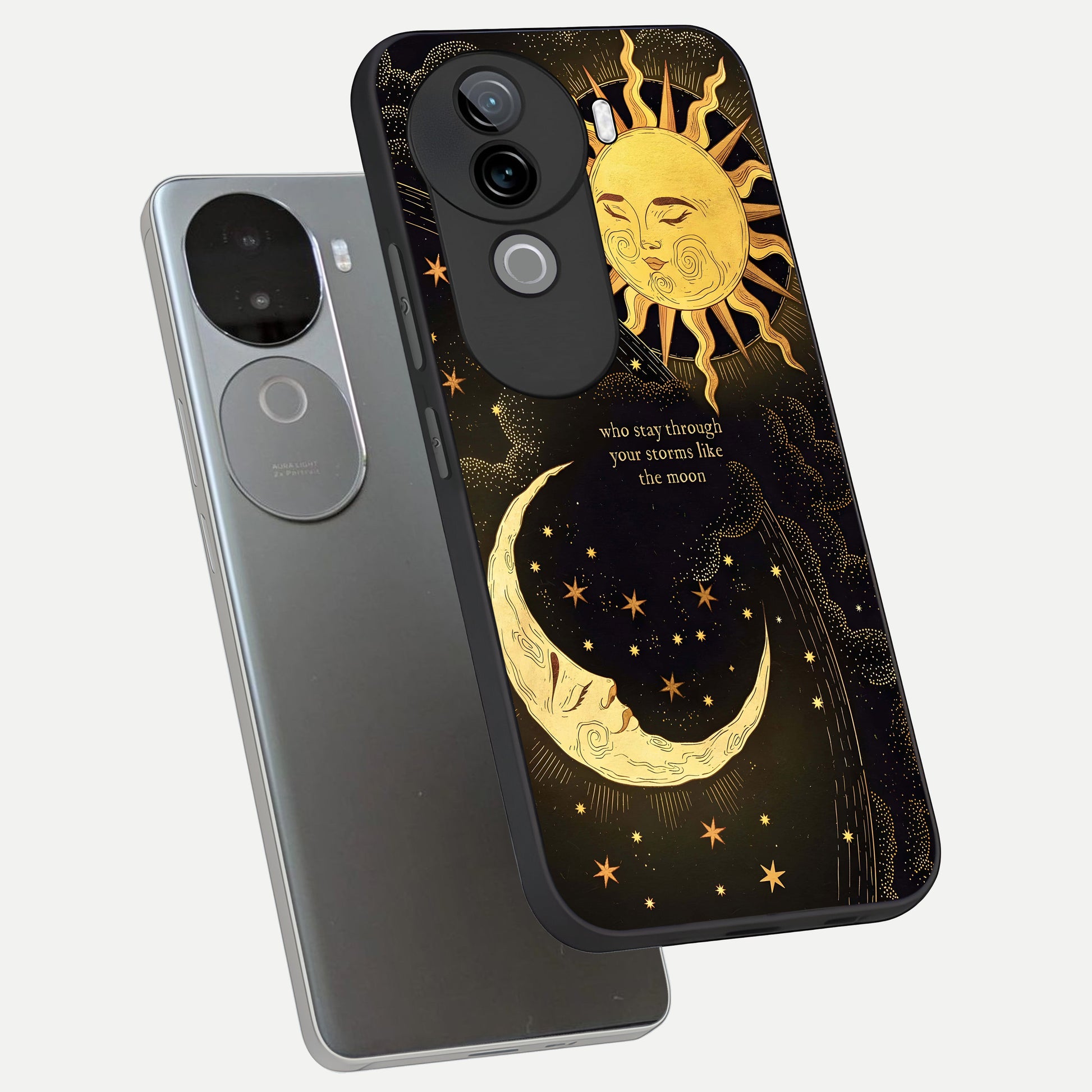  Golden Lunar Love phone case for iQOO Z9s showing premium glass back cover with detailed artwork