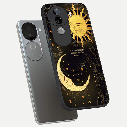  Golden Lunar Love phone case for iQOO Z9s showing premium glass back cover with detailed artwork