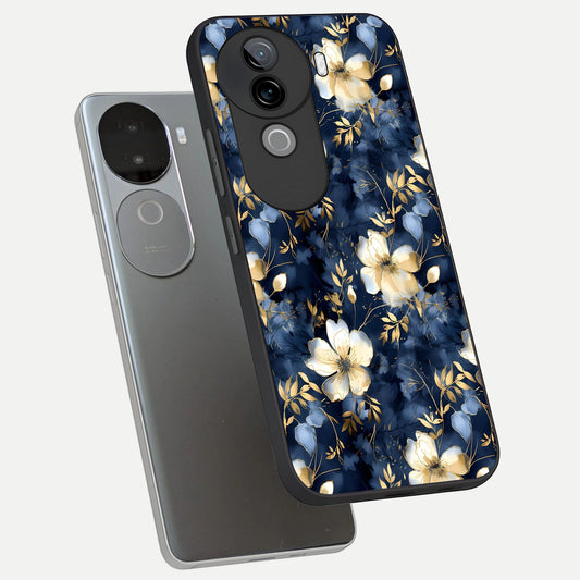  Golden Midnight Bloom phone case for iQOO Z9s showing premium glass back cover with detailed artwork