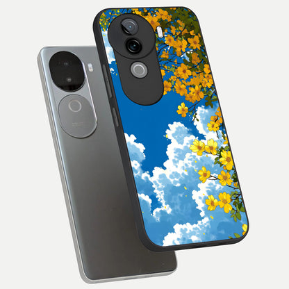  Golden Petal Sky phone case for iQOO Z9s showing premium glass back cover with detailed artwork