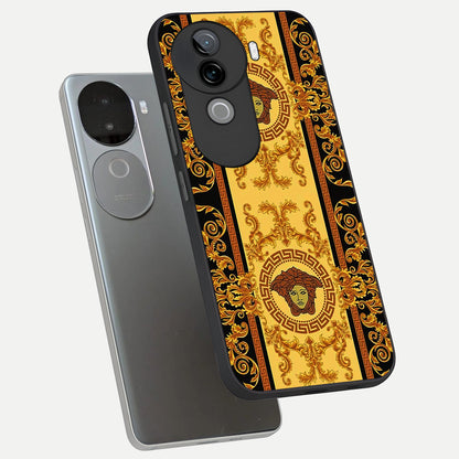  Golden Royal Heritage phone case for iQOO Z9s showing premium glass back cover with detailed artwork
