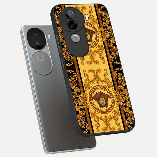  Golden Royal Heritage phone case for iQOO Z9s showing premium glass back cover with detailed artwork