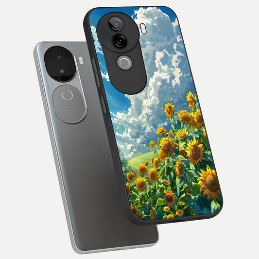  Golden Sun Glory phone case for iQOO Z9s showing premium glass back cover with detailed artwork