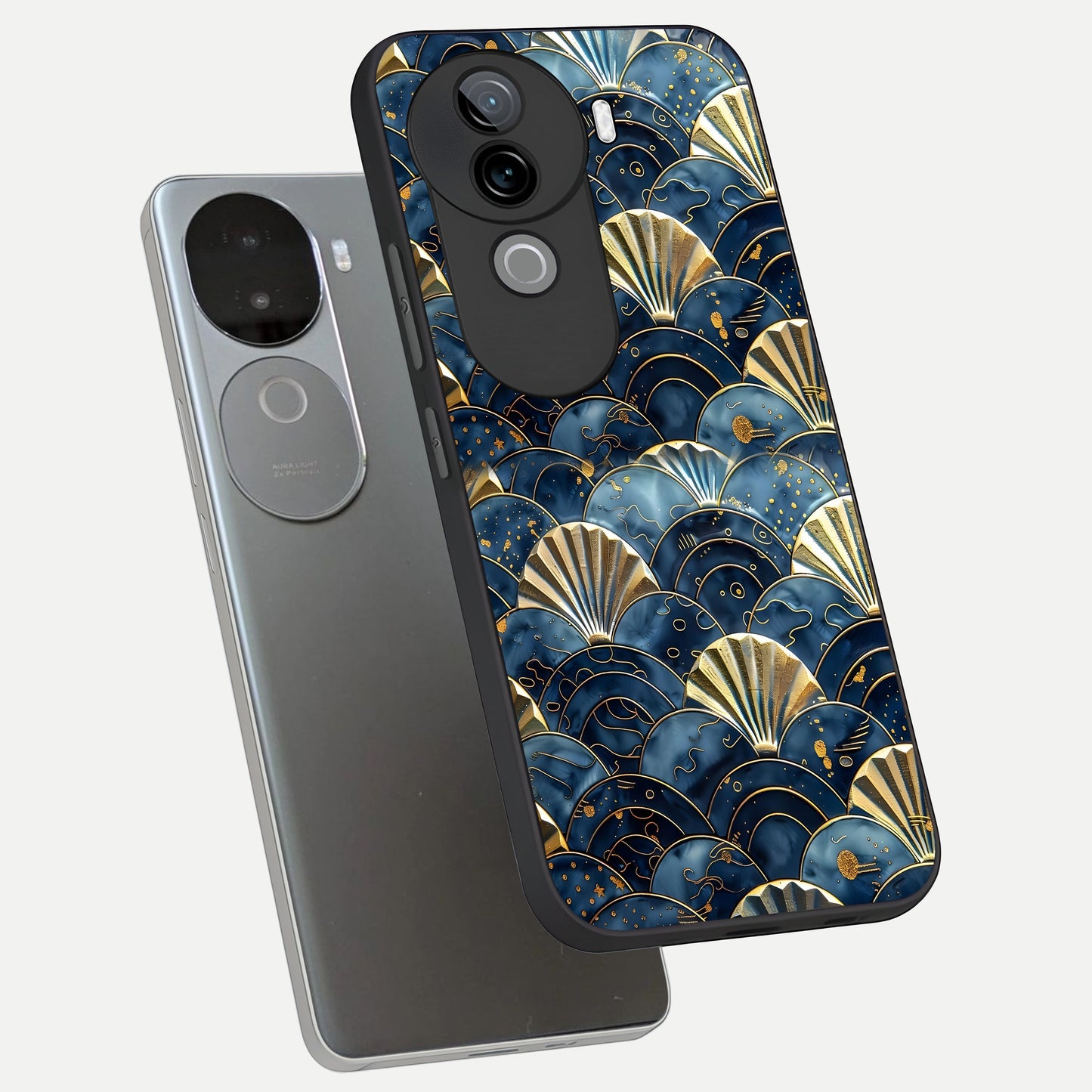  Golden Wave Luxe phone case for iQOO Z9s showing premium glass back cover with detailed artwork