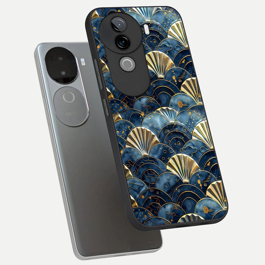  Golden Wave Luxe phone case for iQOO Z9s showing premium glass back cover with detailed artwork