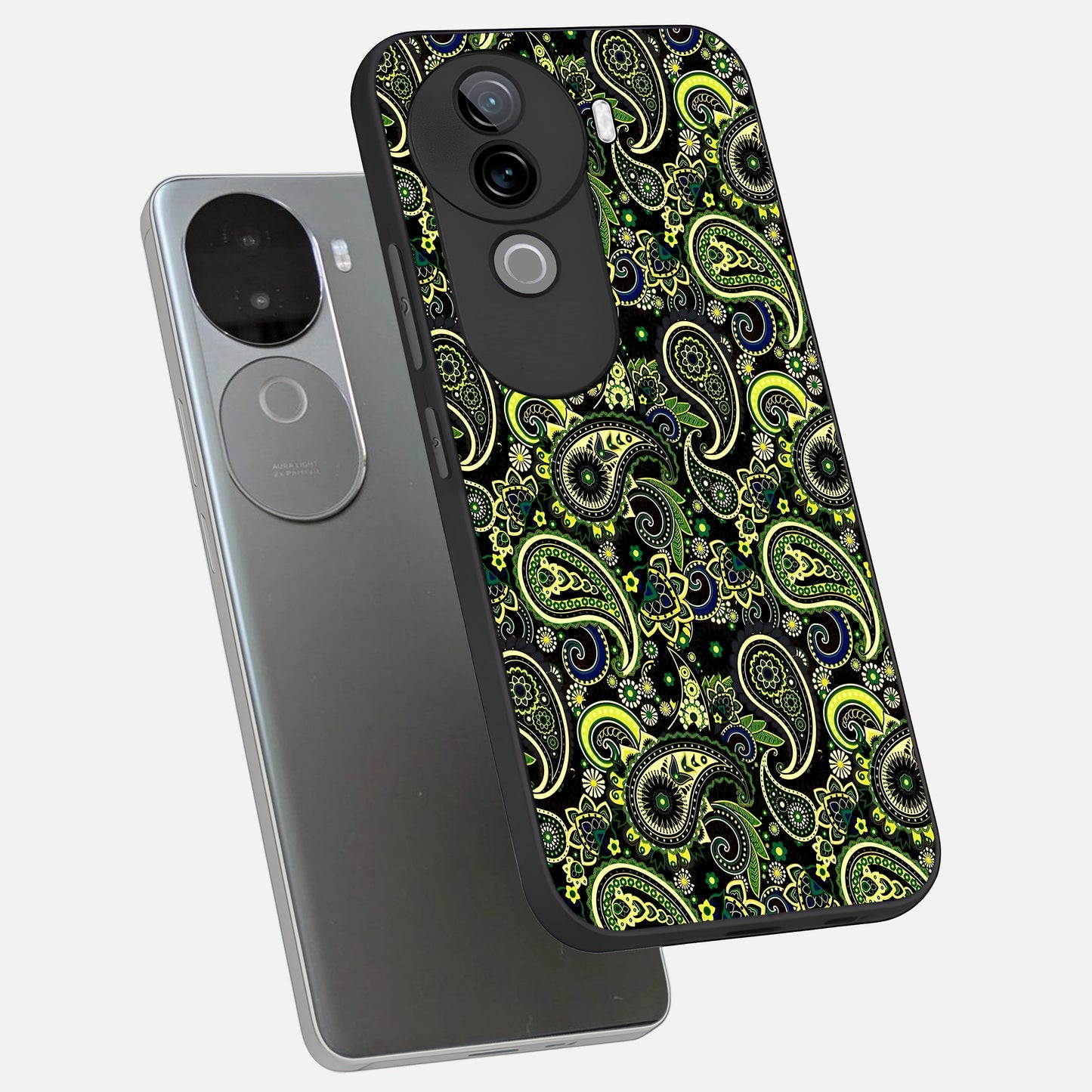  Green Lemon phone case for iQOO Z9s showing premium glass back cover with detailed artwork