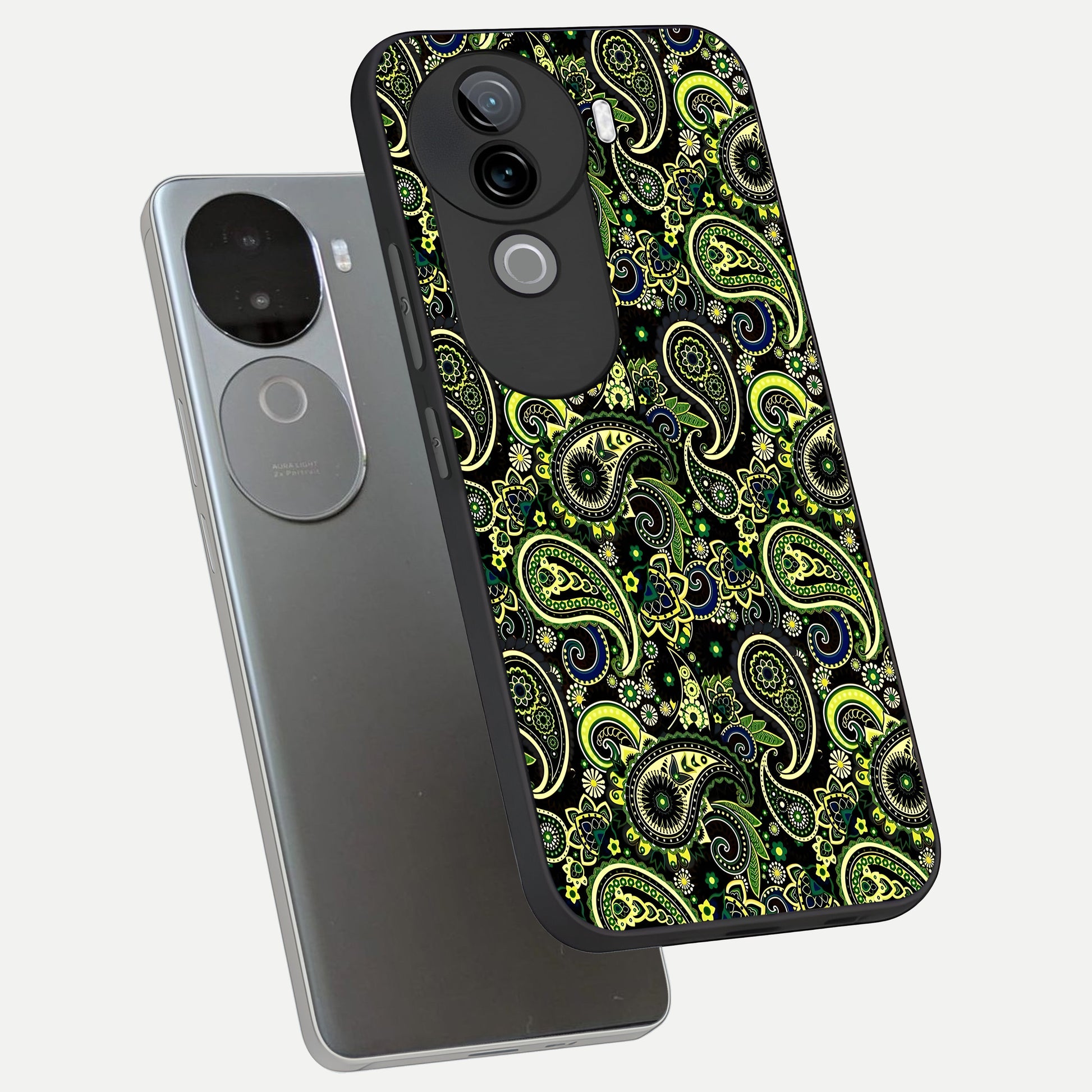  Green Lemon phone case for iQOO Z9s showing premium glass back cover with detailed artwork