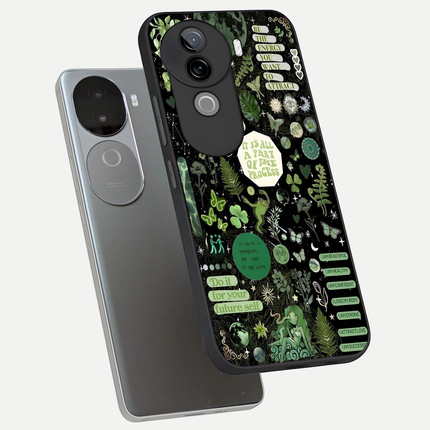 Green Mandala Pattern phone case for iQOO Z9s showing premium glass back cover with detailed artwork