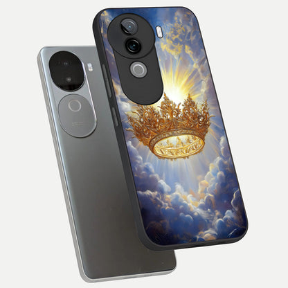  Heavenly Crown Light phone case for iQOO Z9s showing premium glass back cover with detailed artwork
