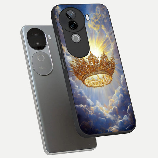  Heavenly Crown Light phone case for iQOO Z9s showing premium glass back cover with detailed artwork