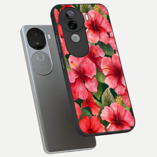  Hibiscus Pattern phone case for iQOO Z9s showing premium glass back cover with detailed artwork