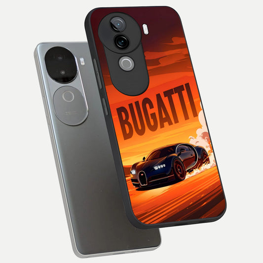  Inferno Bugatti Storm phone case for iQOO Z9s showing premium glass back cover with detailed artwork