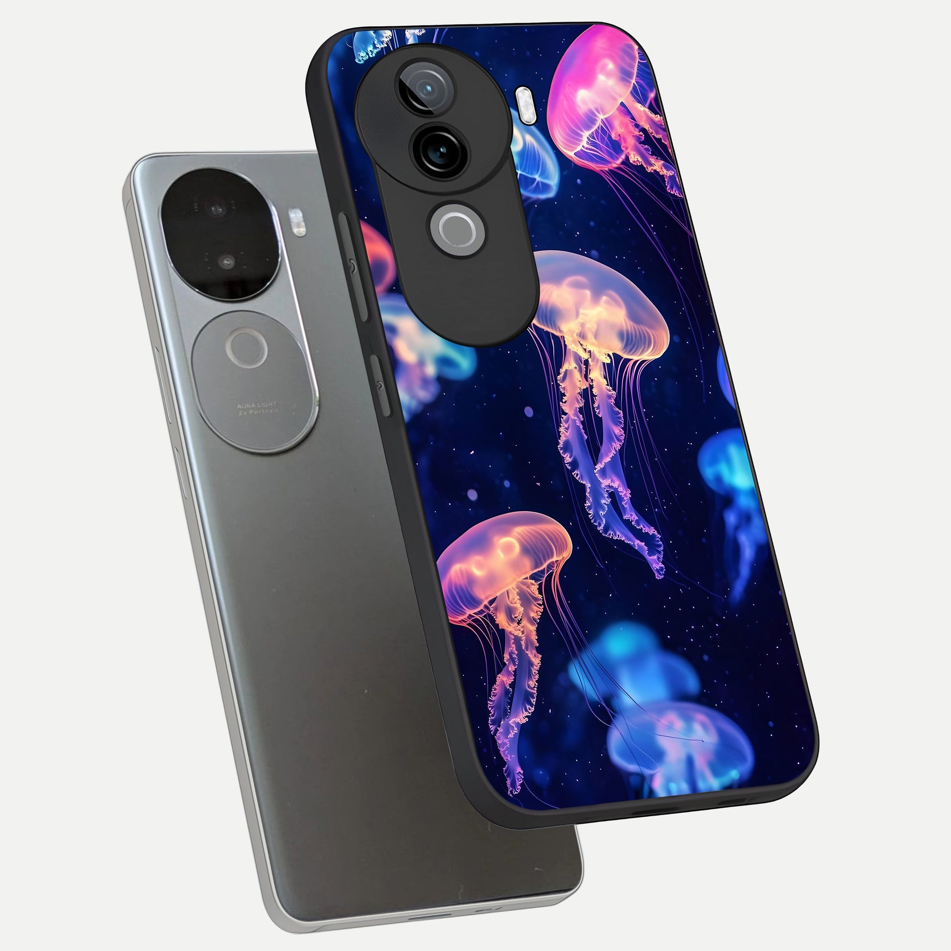  Jellyfish Pattern phone case for iQOO Z9s showing premium glass back cover with detailed artwork