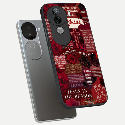  Jesus Love Heals phone case for iQOO Z9s showing premium glass back cover with detailed artwork