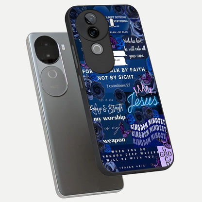 Kingdom Faith Glow phone case for iQOO Z9s showing premium glass back cover with detailed artwork