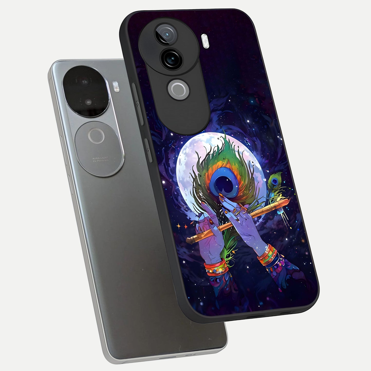  Krishna Hands Art phone case for iQOO Z9s showing premium glass back cover with detailed artwork