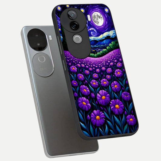  Lavender Moon Field phone case for iQOO Z9s showing premium glass back cover with detailed artwork