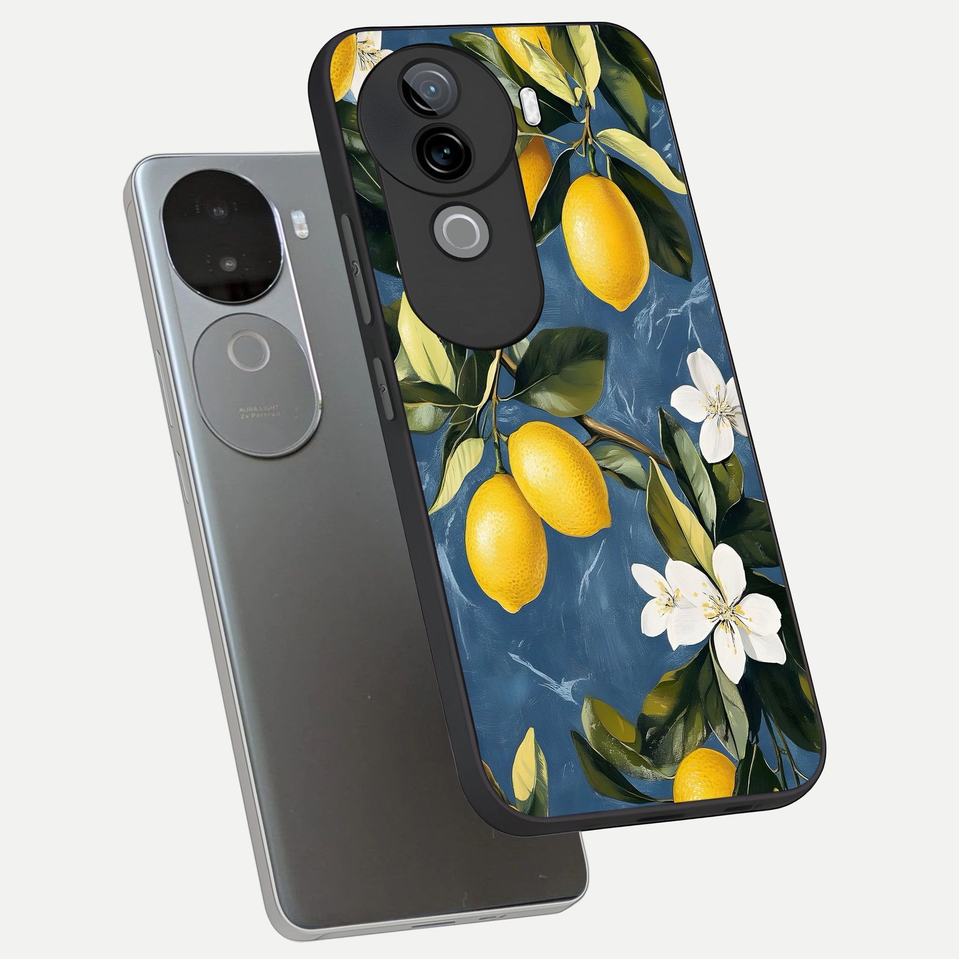  Lemon Dream Garden phone case for iQOO Z9s showing premium glass back cover with detailed artwork