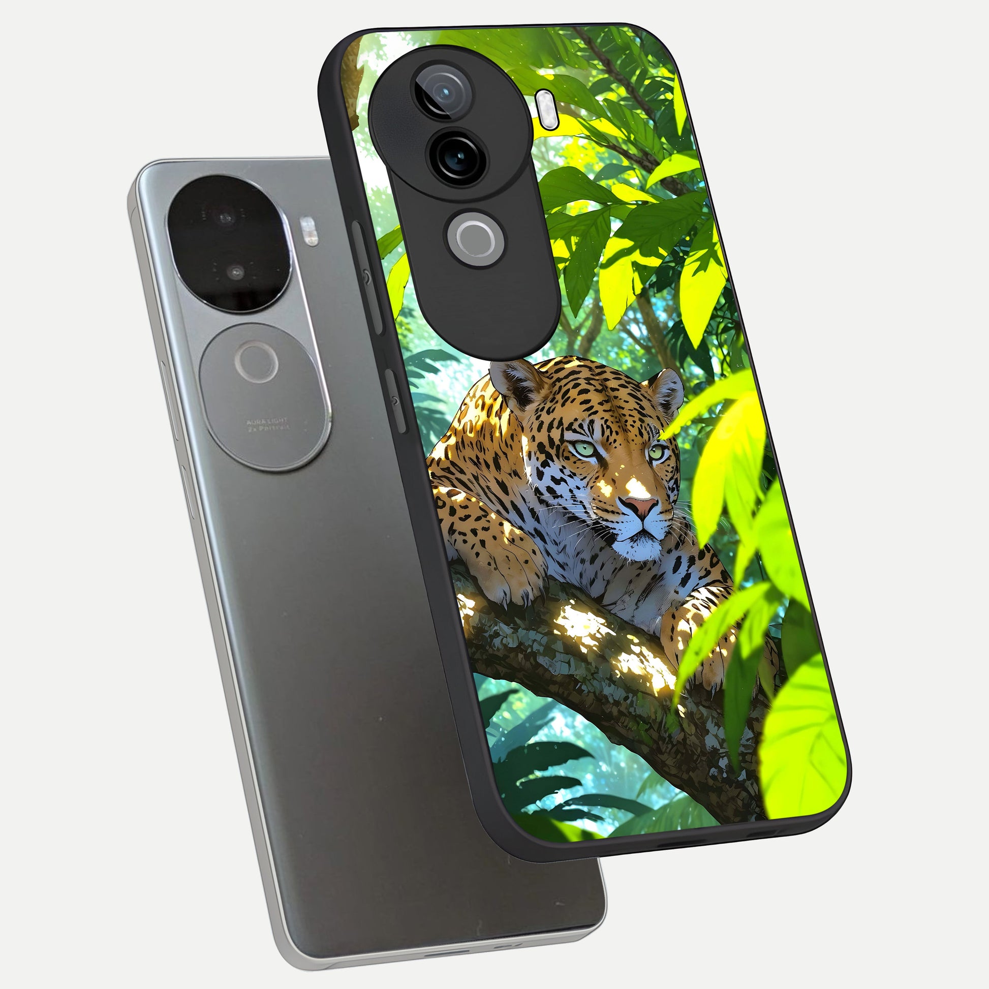 Leopard in Jungle phone case for iQOO Z9s showing premium glass back cover with detailed artwork