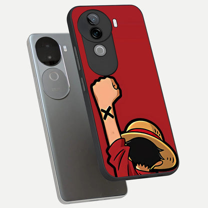  Luffy X Spirit phone case for iQOO Z9s showing premium glass back cover with detailed artwork