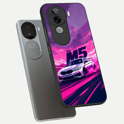  MS Neon Car phone case for iQOO Z9s showing premium glass back cover with detailed artwork