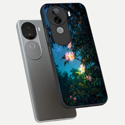  Midnight Bloom Glow phone case for iQOO Z9s showing premium glass back cover with detailed artwork