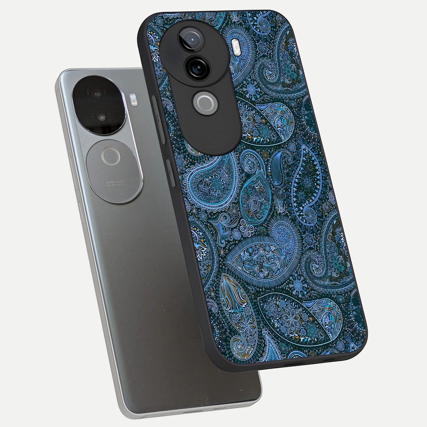  Midnight Paisley Glow phone case for iQOO Z9s showing premium glass back cover with detailed artwork