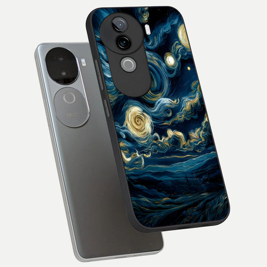  Midnight Sky Whirl phone case for iQOO Z9s showing premium glass back cover with detailed artwork