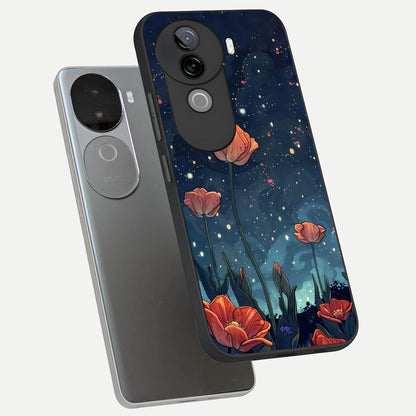  Midnight Tulip Glow phone case for iQOO Z9s showing premium glass back cover with detailed artwork