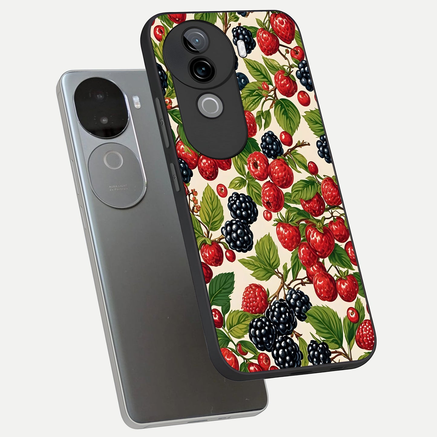  Mixed Berry Collage phone case for iQOO Z9s showing premium glass back cover with detailed artwork