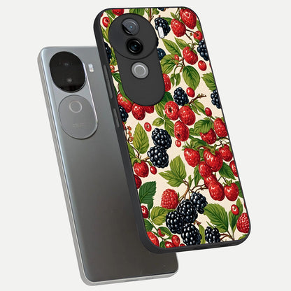  Mixed Berry Collage phone case for iQOO Z9s showing premium glass back cover with detailed artwork