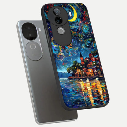 Moonlight Harbor Glow phone case for iQOO Z9s showing premium glass back cover with detailed artwork