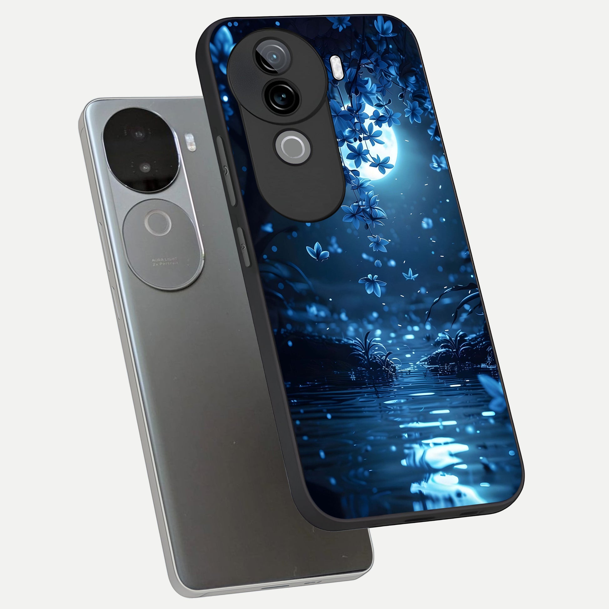  Moonlight Petal Dream phone case for iQOO Z9s showing premium glass back cover with detailed artwork