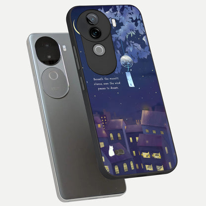  Moonlit Cat Silence phone case for iQOO Z9s showing premium glass back cover with detailed artwork