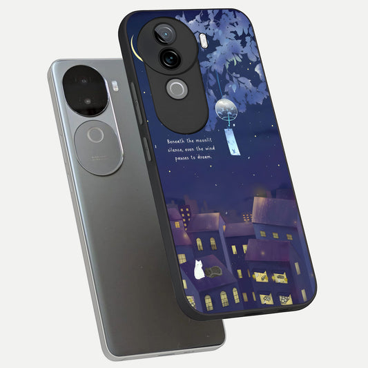  Moonlit Cat Silence phone case for iQOO Z9s showing premium glass back cover with detailed artwork