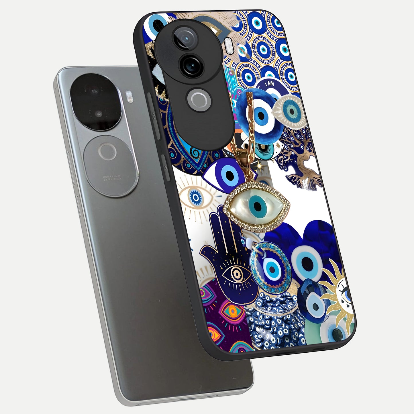  Mystic Charm Eye phone case for iQOO Z9s showing premium glass back cover with detailed artwork