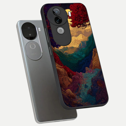  Mystic Valley Light phone case for iQOO Z9s showing premium glass back cover with detailed artwork