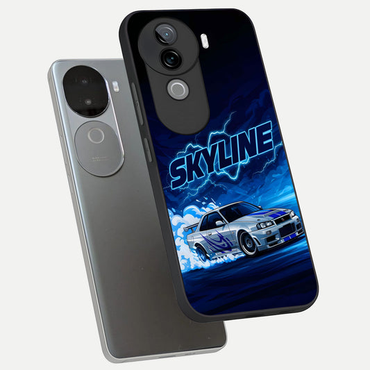  Neon Drift Beast phone case for iQOO Z9s showing premium glass back cover with detailed artwork